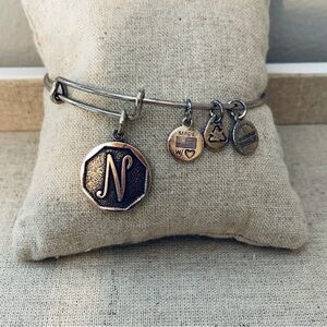 Alex and ani Silver Charm Bracelet with Initial 'N'
